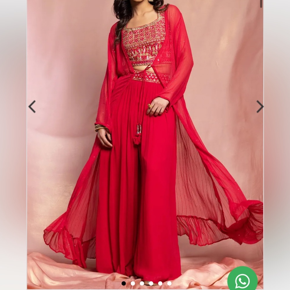 Elegant Red Embroidered Palazzo Pant Set